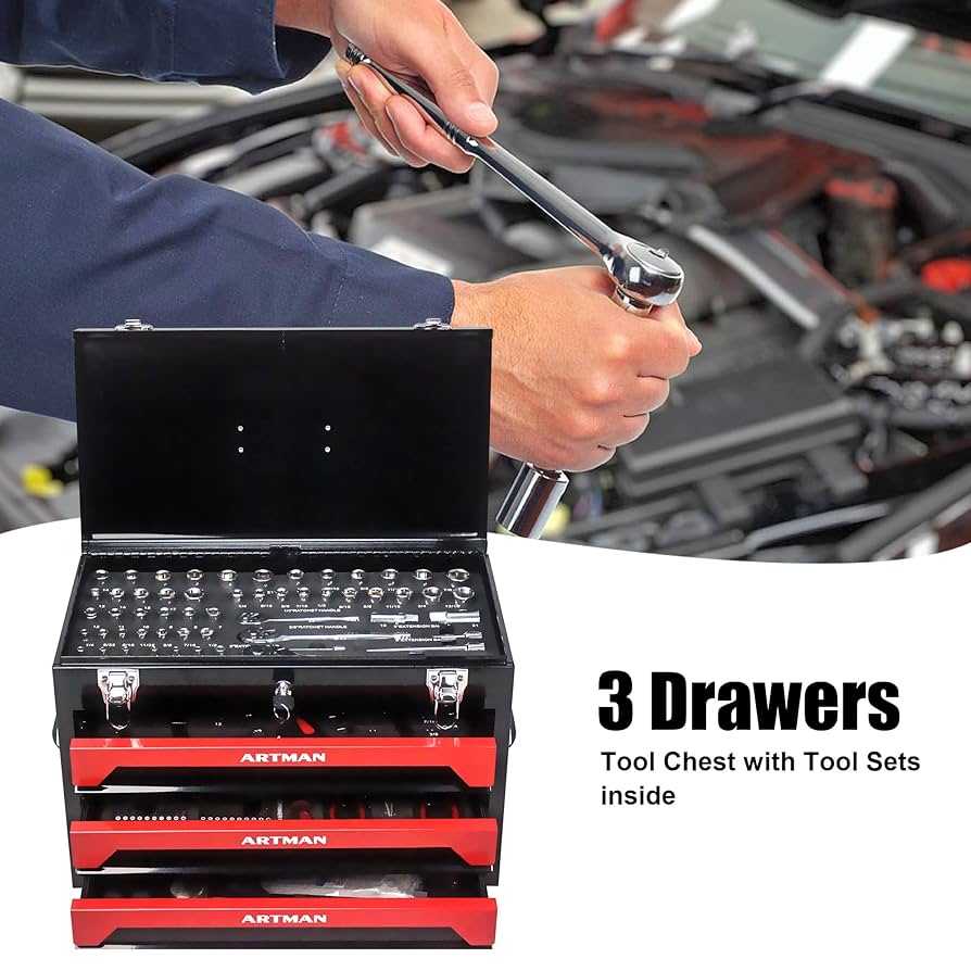 3 Drawers Heavy Duty Metal Tool Box with 439-Piece Mechanics